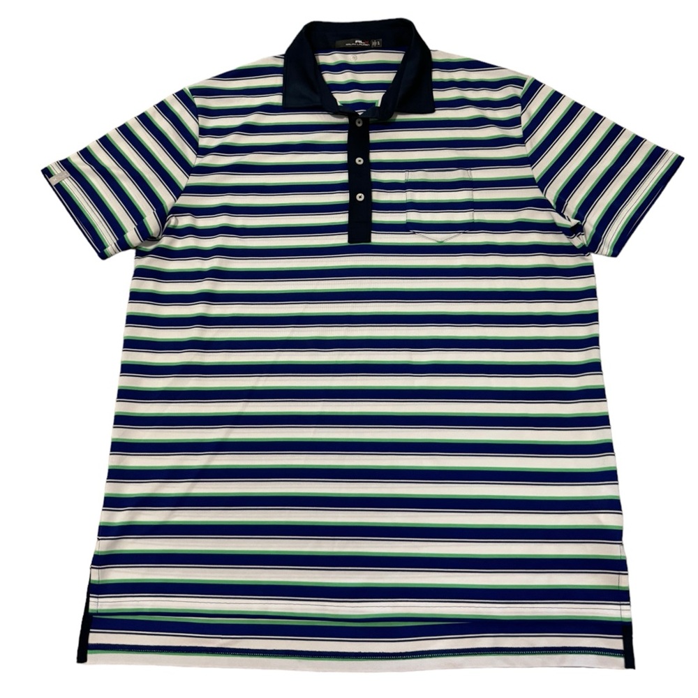 Ralph Lauren RLX Golf Polo Men’s XL Striped Blue Green White Moisture Wicking